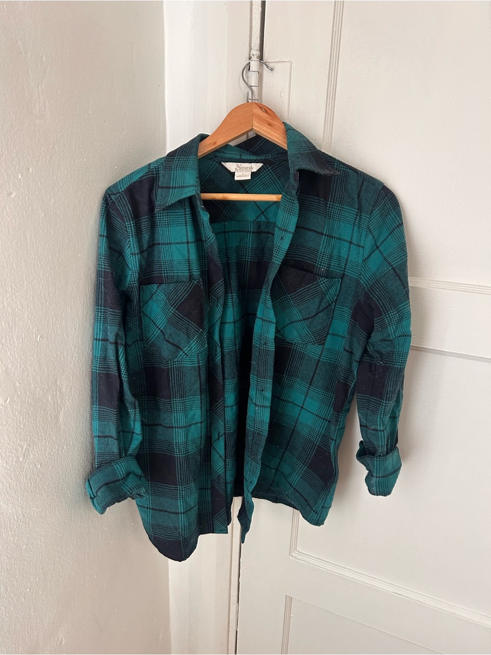 Natural brand. Teal  and Black Plaid Button-Up Shirt